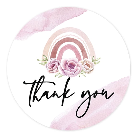 Koyal Wholesale Kids Party Favor Thank You Stickers, Round Floral Rainbow Birthday Stickers For Kids Party Favors 80-Pk