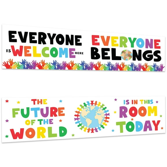 Koyal Wholesale Large Everyone Is Welcome Classroom Banner Poster Sign for Teachers, Door, Wall Decor, 2-Pk