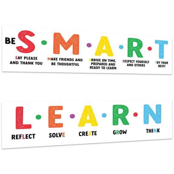 Koyal Wholesale Large Smart & Learn Classroom Banner Sign for Teachers, Door, Wall Decor, Motivational Theme, 2-Pk