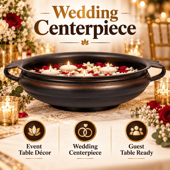 Koyal Wholesale Large Urli Bowl, 17.5 inch D, Bronze Finish, Floating Candle Bowl Centerpiece Vase, Handcrafted