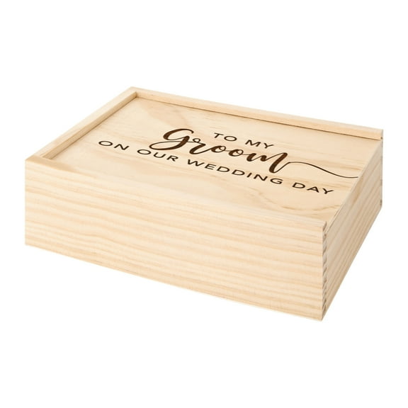 Koyal Wholesale Laser Engraved Wedding Wooden Photo Box, To My Groom On Our Wedding Day