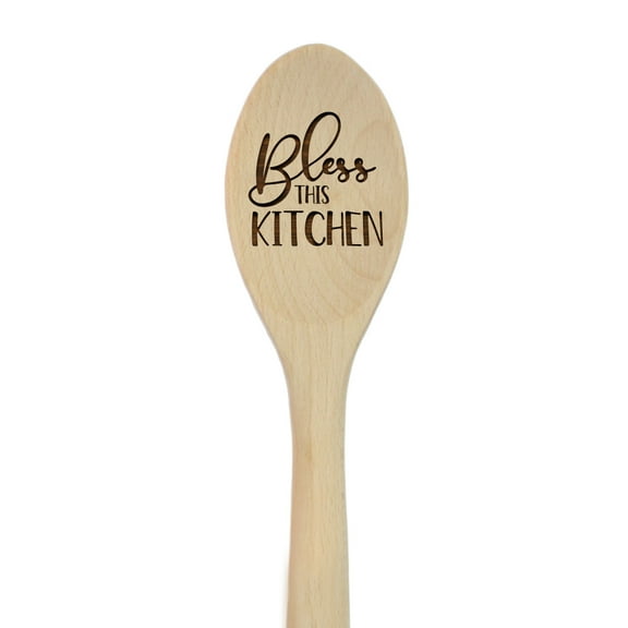 Koyal Wholesale Laser Engraved Wooden Mixing Spoon, Bless This Kitchen