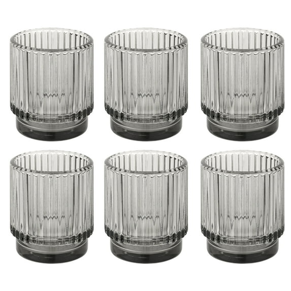 Koyal Wholesale Light Grey Ribbed Glass Votive Candle Holders - Aesthetic Decor & Candle Holders for Decor, Pack of 6