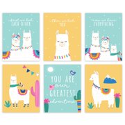 Koyal Wholesale Llama Theme Nursery Kids Room Unframed Hanging Wall Art Poster Home Decor, 8.5x11-inch, Aqua Yellow, First We Had Each Other Then You Now We Have Everything, 6-Pack