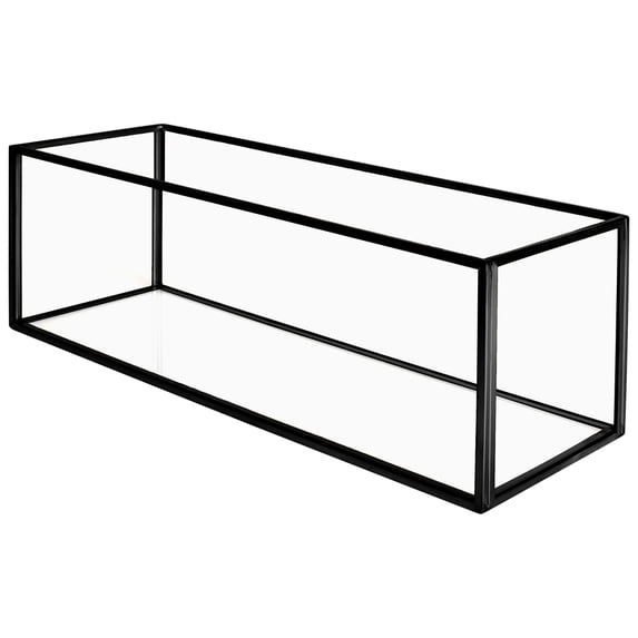 Koyal Wholesale Long Glass Candle Holder Centerpiece Box, Black 12 x 4 x 4 Inches, Centerpiece Tray Décor