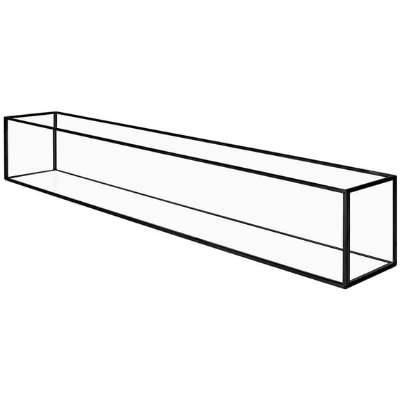 Koyal Wholesale Long Glass Candle Holder Centerpiece Box, Black 24 x 4 x 4 Inches, Centerpiece Tray Dcor