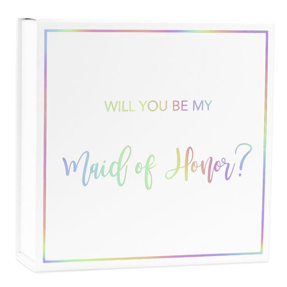 Koyal Wholesale Maid of Honor Proposal Box, Real Iridescent Foil, Set of 1 Pack DIY Bridal Party Gift Box, Empty Box