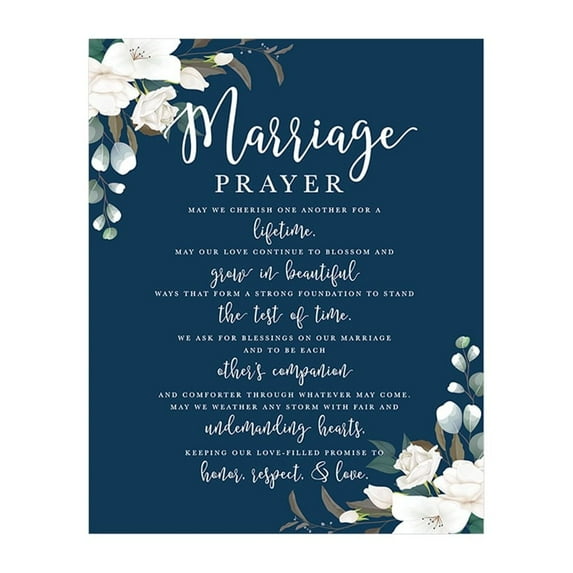 Koyal Wholesale Marriage Prayer Canvas Wall Art Decor, Navy Blue with White Floral Design, Wedding Registry Ideas