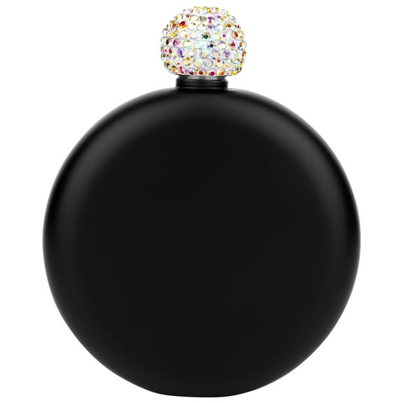 Koyal Wholesale Matte Black Round Flasks with Rhinestone Lid for Bridesmaid, Bridesmaid Proposal, 1-Pack