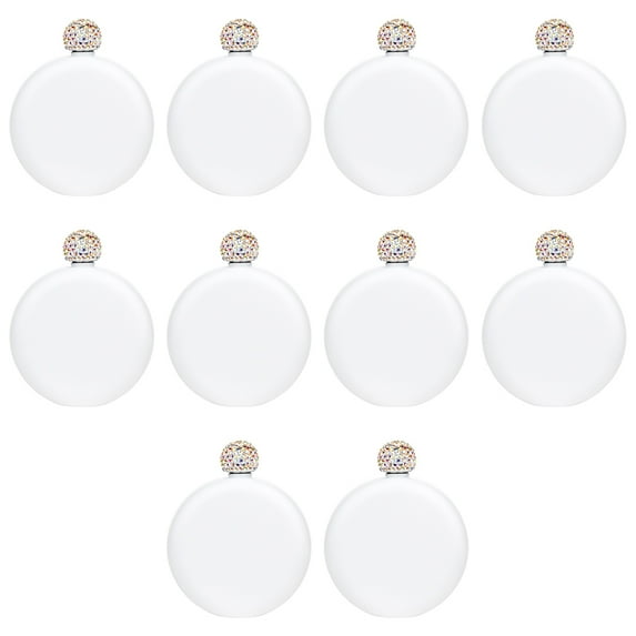 Koyal Wholesale Matte White Round Flasks with Rhinestone Lid for Bridesmaid, 10-Pack