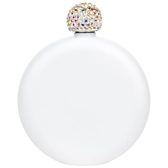 Koyal Wholesale Matte White Round Flasks with Rhinestone Lid for Bridesmaid, Bridesmaid Proposal, 1-Pack