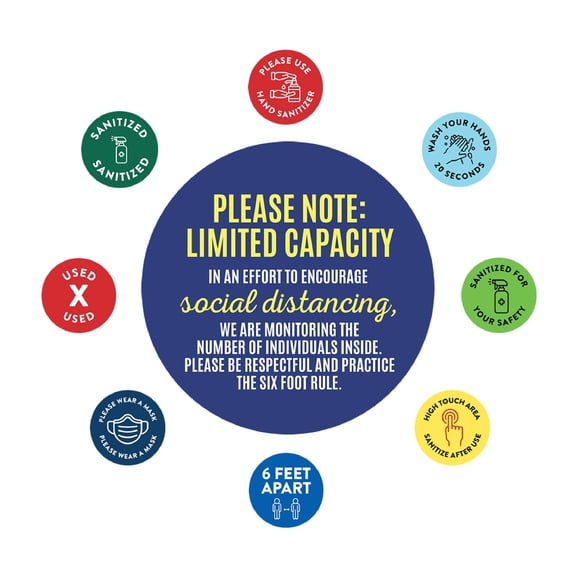 Koyal Wholesale Maximum Occupancy Limited Capacity For Social Distancing Business Signs, 50 Labels Vinyl Sticker Decals