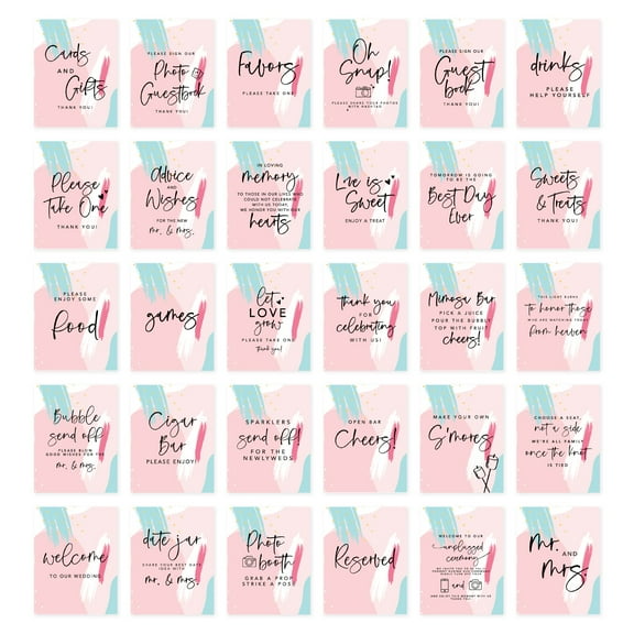 Koyal Wholesale Memphis Style Wedding Signs Bundle Set for Ceremony, Reception Decor Signage, 8.5 x 11", 30-Pack