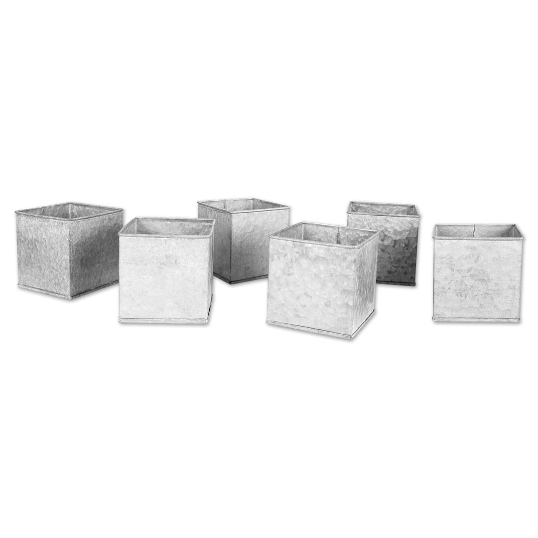 Koyal Wholesale Metal Square Container Vase, 5 x 5 Inch Set of 6 Galvanized  Metal Cube Box Planters, image size:1080x1080