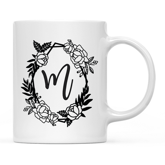 Koyal Wholesale Minimal Geometric Roses Design Coffee Mug Collection, Letter M