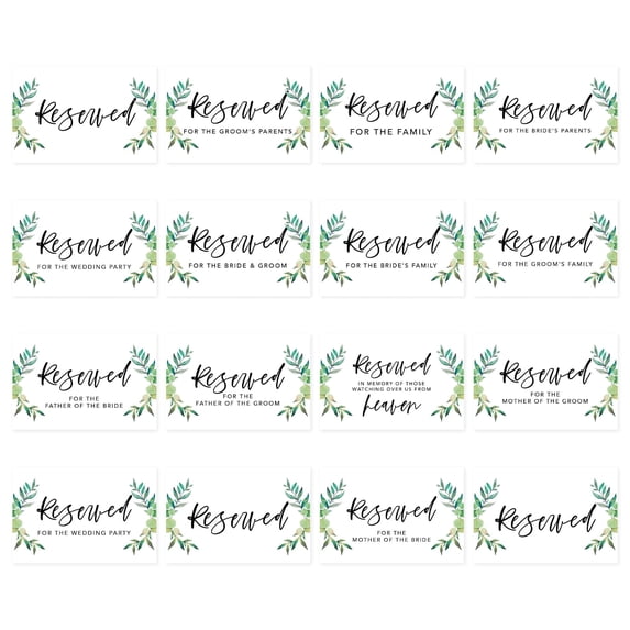 Koyal Wholesale Minimal Leaves Table Reserved Signs for Wedding Reception, Ceremony, Foldable Table Tent Cards, 16-Pack
