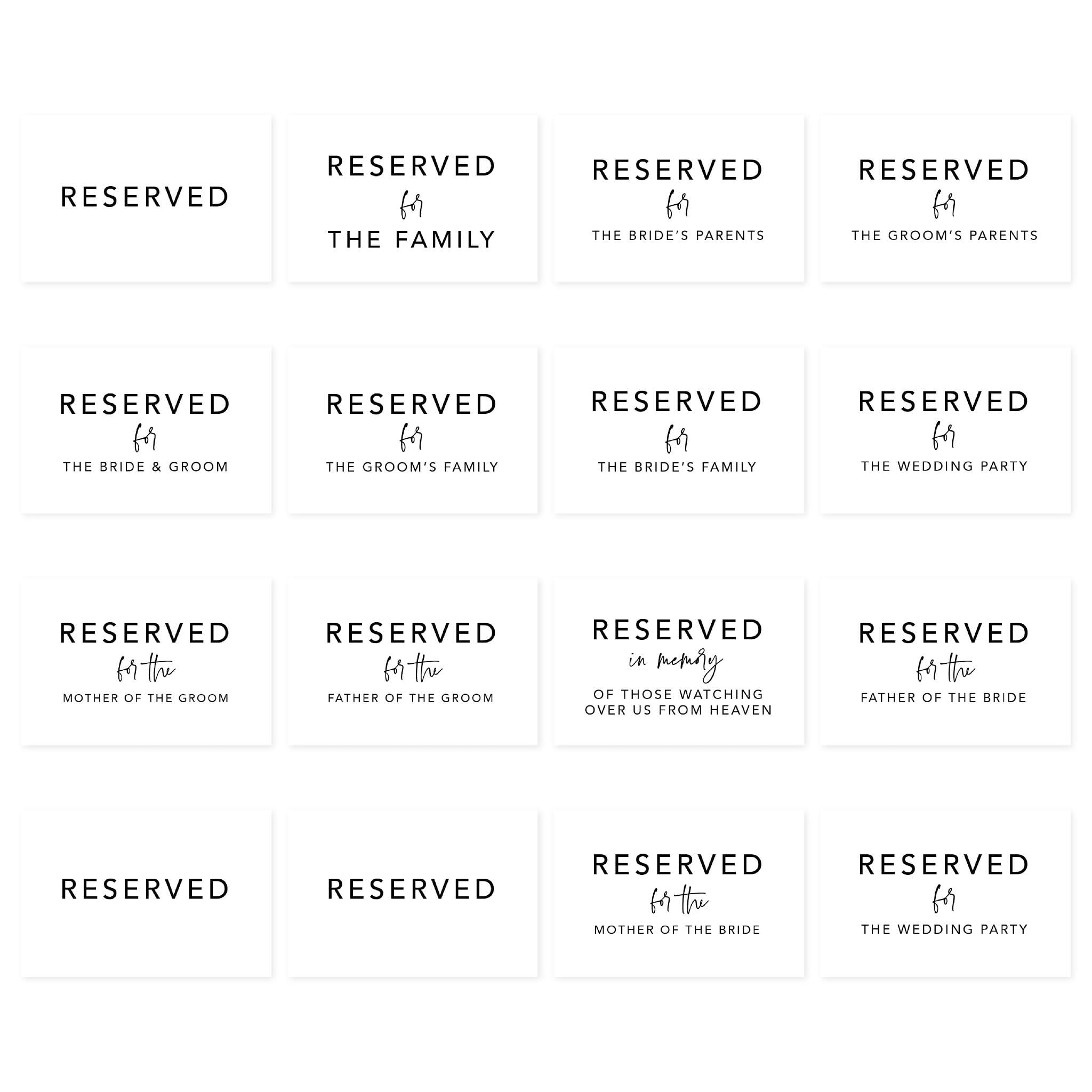 Koyal Wholesale Minimal Modern Table Reserved Signs for Wedding Reception, Ceremony, Foldable