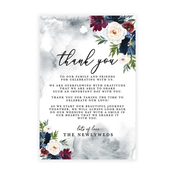 Koyal Wholesale Modern Rustic Florals Wedding Thank You Place Setting Cards for Table Reception, Dinner Plate, 56-Pk