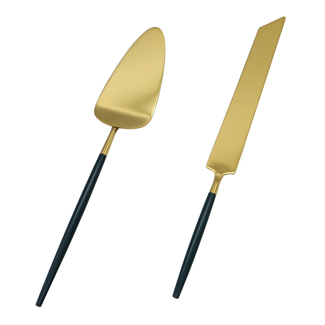 Koyal Wholesale Modern Wedding Cake Knife And Server Set 2Piece Gold Cake Cutter & Server