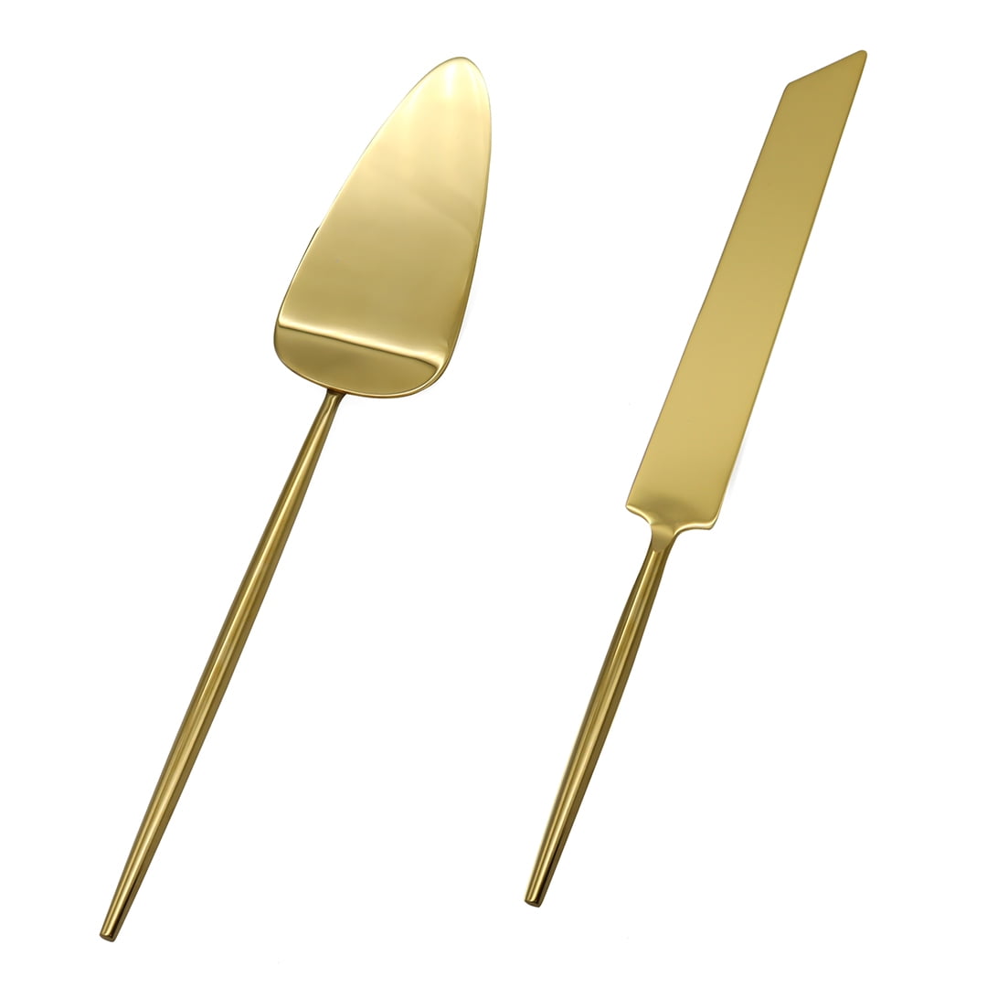 Koyal Wholesale Modern Wedding Cake Knife And Server Set 2Piece Gold Cake Cutter & Server