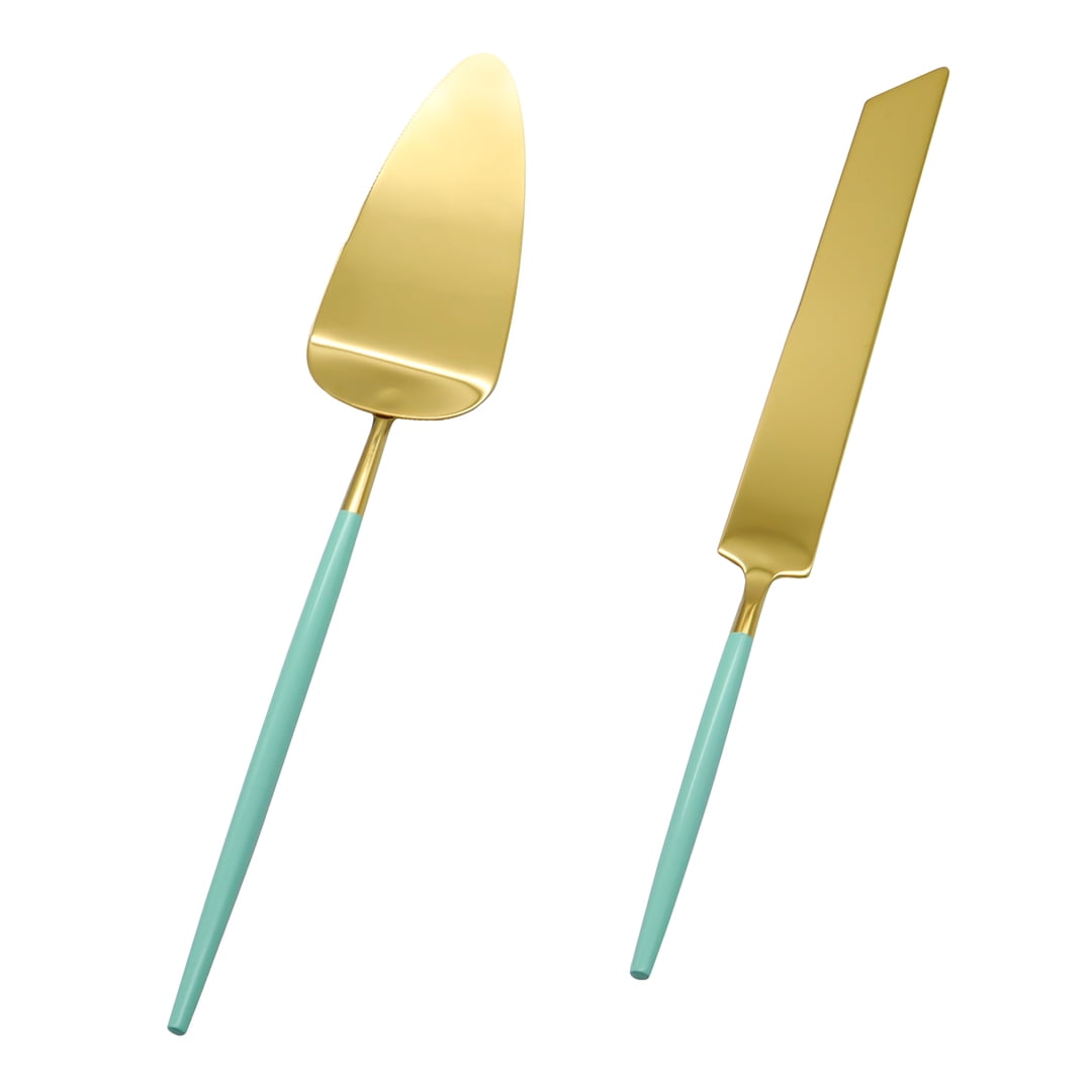 Koyal Wholesale Modern Wedding Cake Knife And Server Set 2Piece Gold