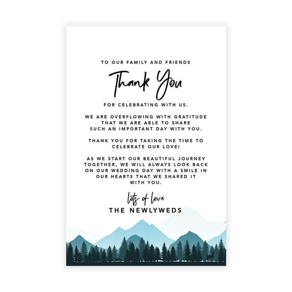 Koyal Wholesale Mountain Forest Wedding Thank You Place Setting Cards for Table Reception, Dinner Plates, 56-Pack