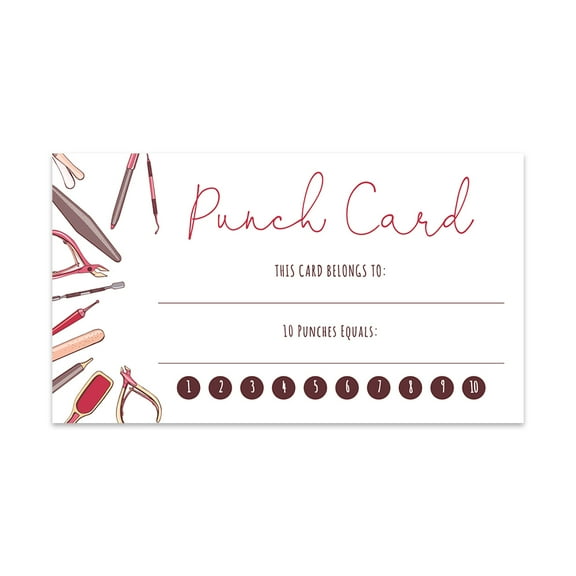 Koyal Wholesale Nail Salon Reward Punch Cards, Loyalty Cards for Small Business Customers, Award Cards, 100-Pack