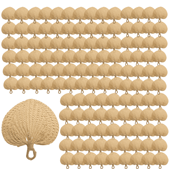 Koyal Wholesale Natural Raffia Hand Fans, Set of 120, Bulk Pack, Palm Leaf Hand Fans, Buri Fans, Handmade Raffia Fans