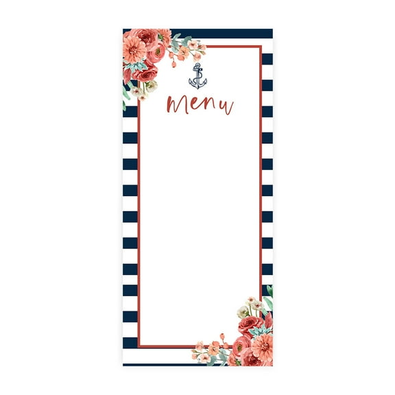 Koyal Wholesale Nautical Floral Theme Printable Wedding Paper Menu Cards for DIY Printer, Pack of 52
