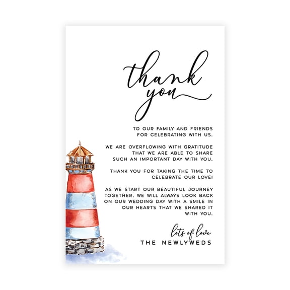 Koyal Wholesale Nautical Lighthouse Wedding Thank You Place Setting Cards for Table Reception, Dinner Plates, 56-Pack