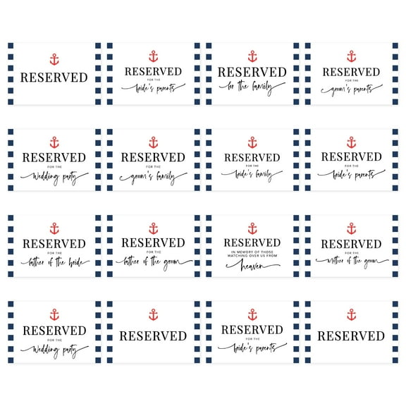 Koyal Wholesale Nautical Table Reserved Signs for Wedding Reception, Ceremony, Foldable Table Tent Cards, 16-Pack
