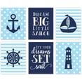 thumbnail image 1 of Koyal Wholesale Nautical Theme Nursery Hanging Wall Art, Baby Blue Stripes Dots, Dream Big, Let Your Dreams Set Sail, 1 of 2