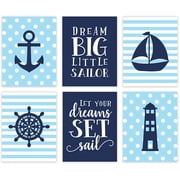 Koyal Wholesale Nautical Theme Nursery Hanging Wall Art, Baby Blue Stripes Dots, Dream Big, Let Your Dreams Set Sail