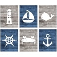 thumbnail image 1 of Koyal Wholesale Nautical Theme Nursery Hanging Wall Art, Rustic Distressed Blue Wood, Anchor, Lighthouse, Whale, 1 of 3