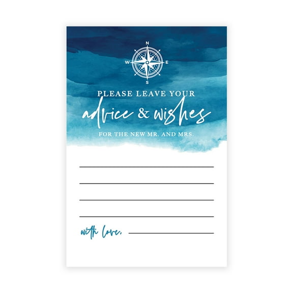 Koyal Wholesale Navy Blue Watercolor Nautical Wedding Advice & Well Wishes Guest Book Cards for Bride and Groom, 56 Pack