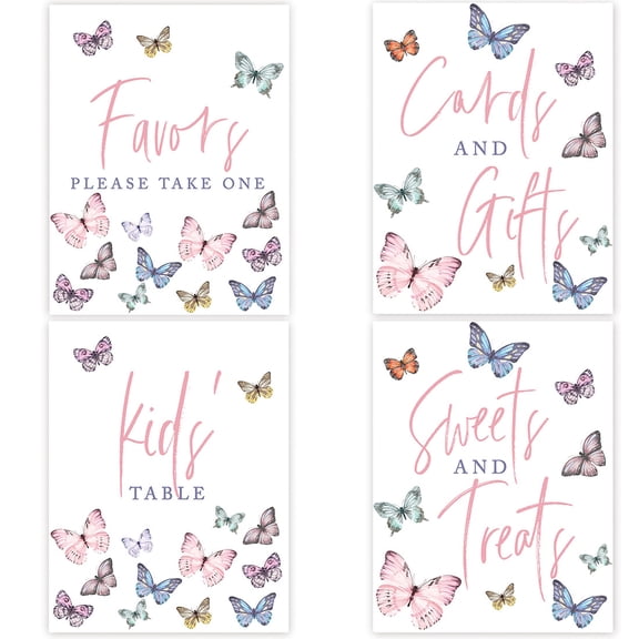 Koyal Wholesale Pastel Butterfly Birthday Party Sign Bundle Set, For Kids Party Decor, 8.5 x 11", 4-Pk, Unframed