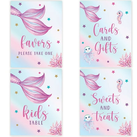 Koyal Wholesale Pastel Mermaid Birthday Party Sign Bundle Set, For Kids Party Decor, 8.5 x 11", 4-Pk, Unframed