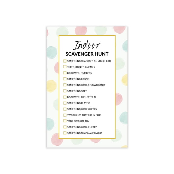 Koyal Wholesale Pastel Polka Dots Indoor Scavenger Hunt Game Cards Treasure Hunt Bundle, Set of 20