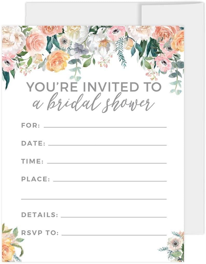 Koyal Wholesale Peach Coral Floral Bridal Shower Invitations, 20 Cards with  Envelopes - Walmart.com, image size:794x1015
