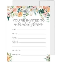 Koyal Wholesale Peach Coral Floral Garden Party, Blank Bridal Shower Invitation with Envelopes, 20PC