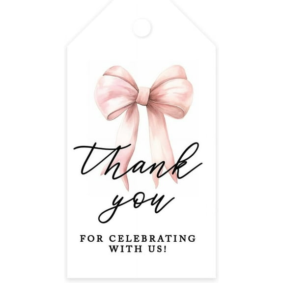Koyal Wholesale Pink Bow Baby Shower Tags for Favors Thank You For Celebrating With Us Thank You Tags with String 20 Pack