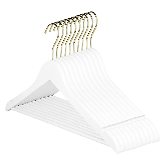 Koyal Wholesale White Wooden Bridal Dress Hangers, Gold Hook, Wedding & Bridesmaid, 10-Pack