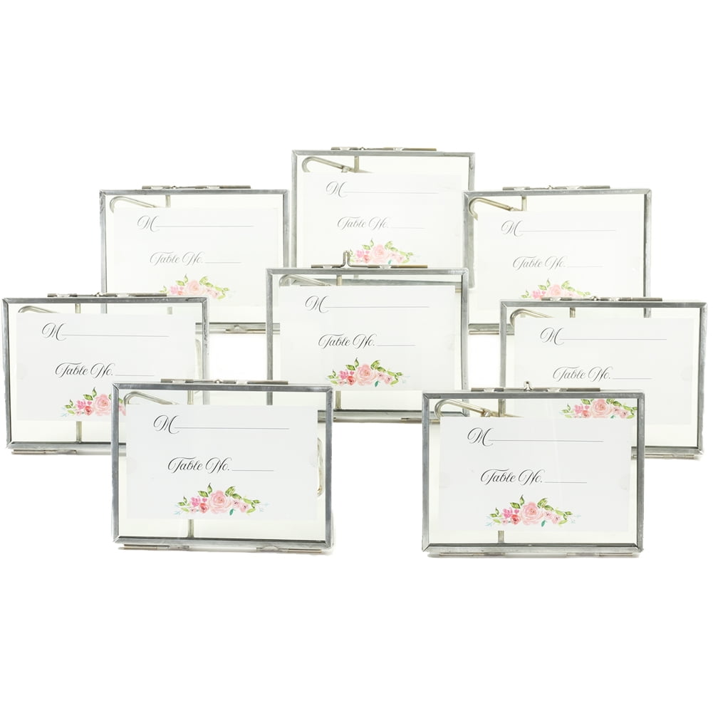 Elegant Silver Metal and Glass Floating Tabletop Photo Frames, 3x4 Inch, 8-Pack