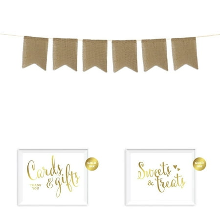 Koyal Wholesale Real Burlap Pennant Hanging Party Banner with Gold Ink Party Signs, Pre-Strung, No Assembly Required