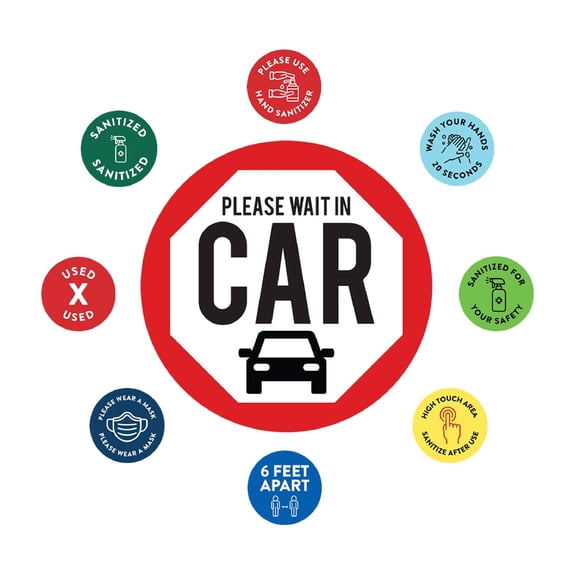 Koyal Wholesale Restaurant Social Distancing Please Wait In Car Business Signs, 50-Pack, Vinyl Sticker Decals