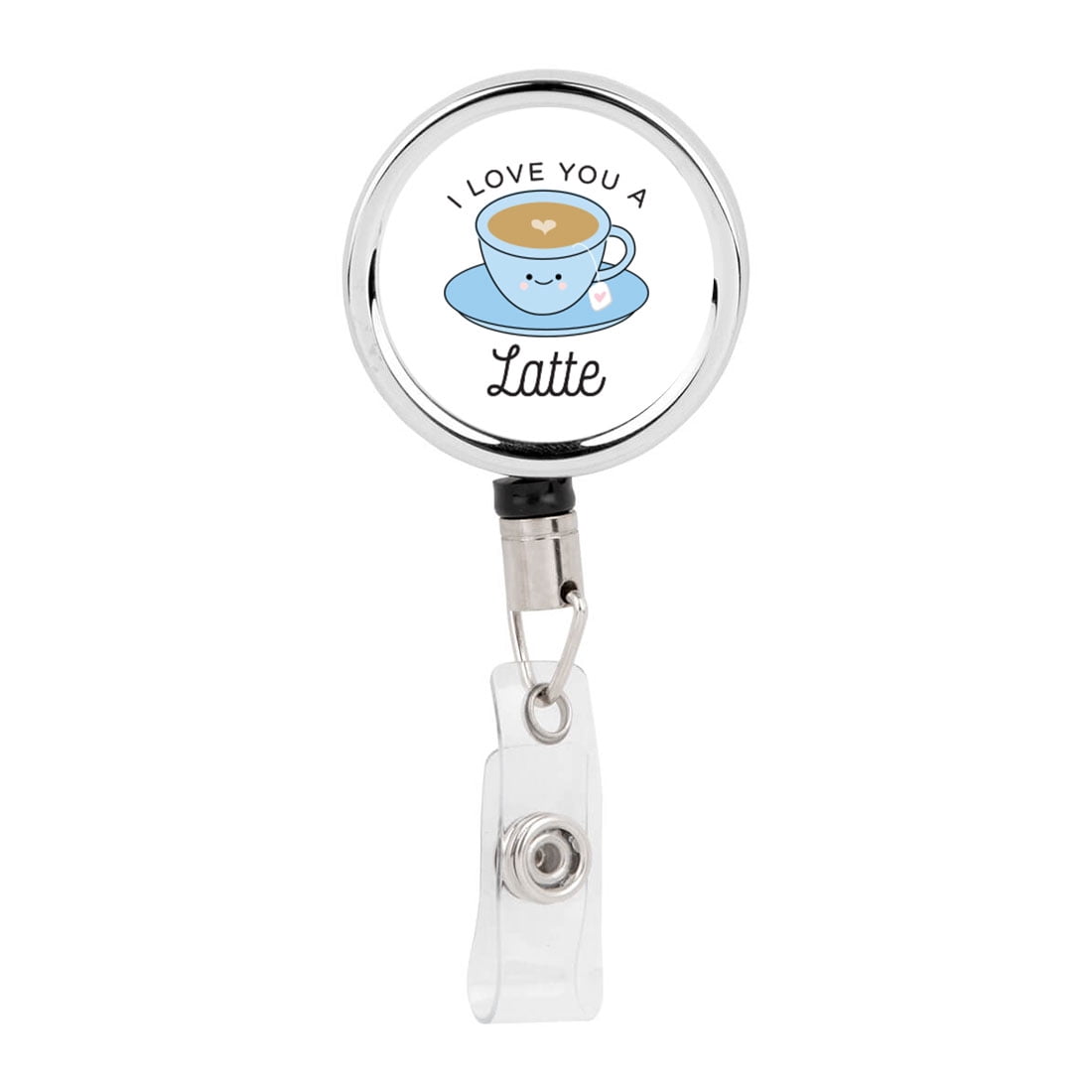 Koyal Wholesale Retractable Badge Reel Holder With Clip, I Love You A Latte, Funny Food Pun Anime