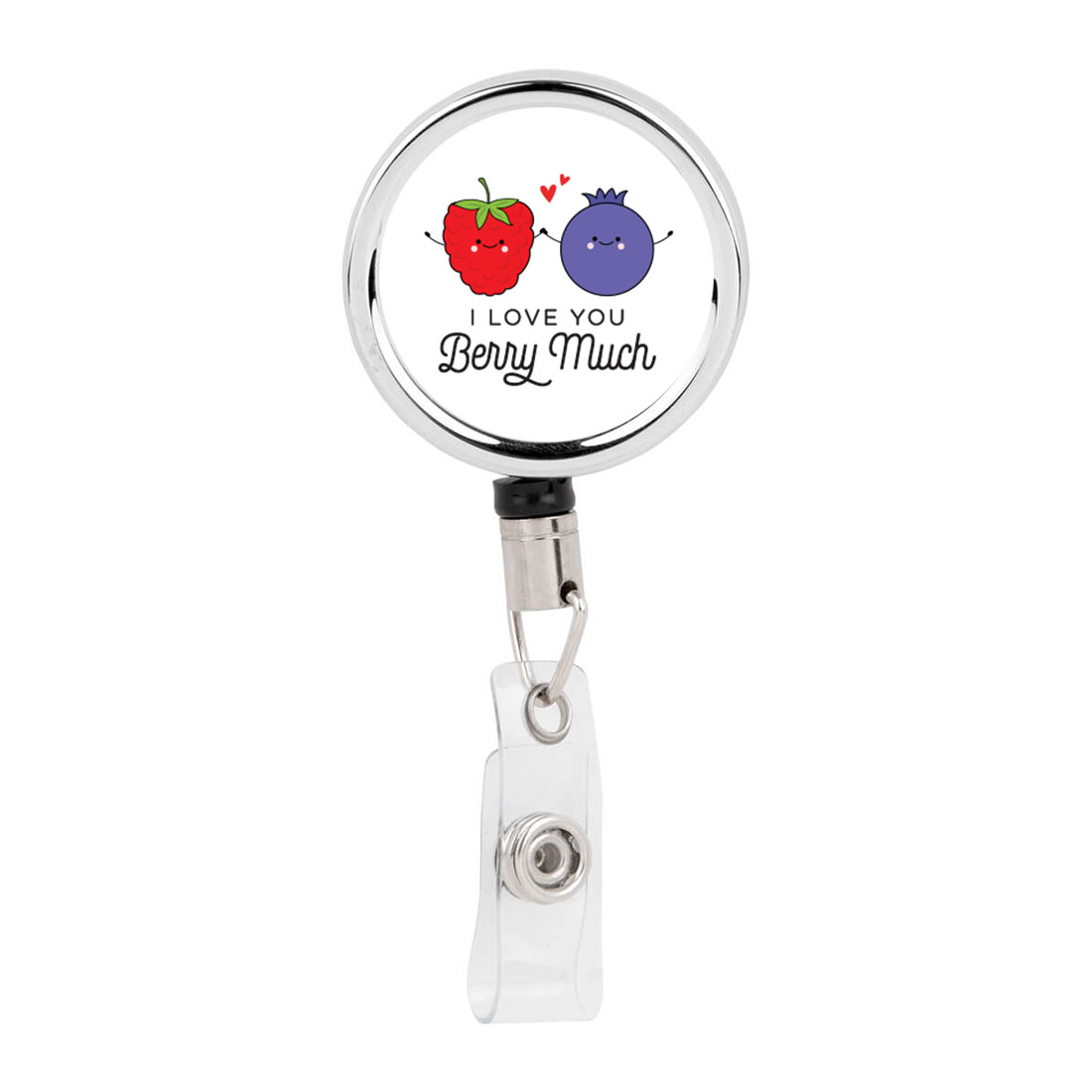 Koyal Wholesale Retractable Badge Reel Holder With Clip, I Love You Berry Much, Funny Food Pun Anime