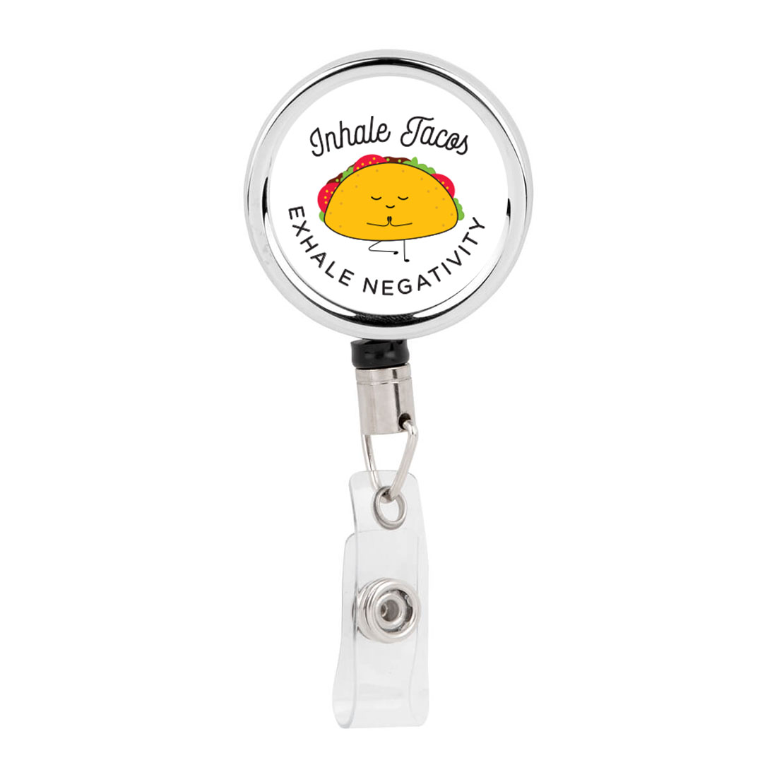Koyal Wholesale Retractable Badge Reel Holder With Clip, Inhale Tacos, Exhale Negativity, Funny Food Pun Anime