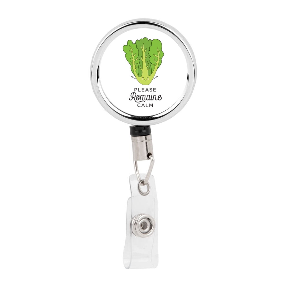 Koyal Wholesale Retractable Badge Reel Holder With Clip, Please Romaine Calm, Funny Food Pun Anime