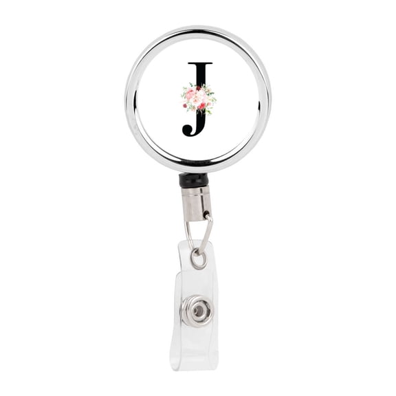 Koyal Wholesale Retractable Badge Reel Holder With Clip, Roses Monogram J